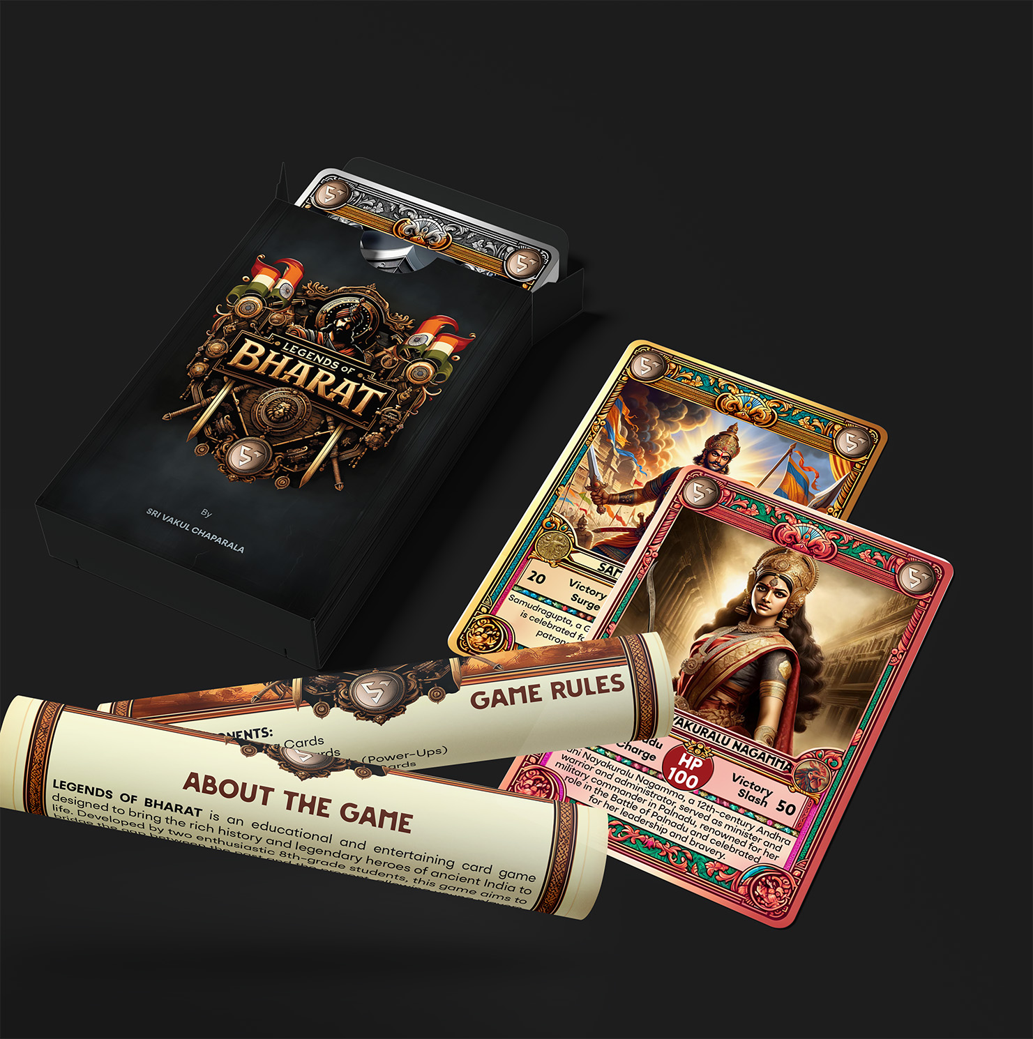 Hero deck with Samudragupta and Rani Nayakuralu Nagamma cards